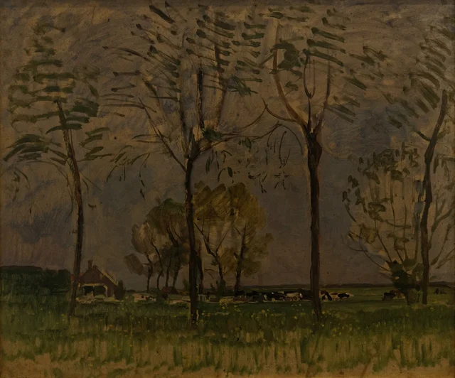 Entorno de granja, cuatro grandes árboles en primer plano I, Piet Mondrian