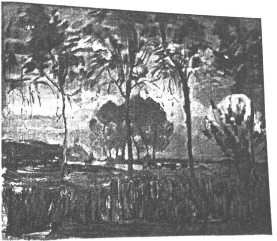 Farm setting, four tall trees in the foreground II