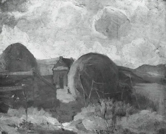 Farm sheds and haystacks in the dunes