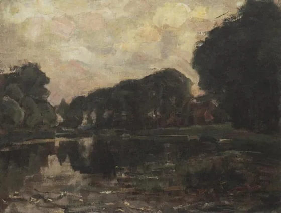 Farmstead with long row of trees on the Gein