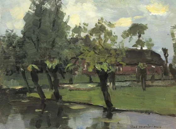 Farmstead with willows on the water