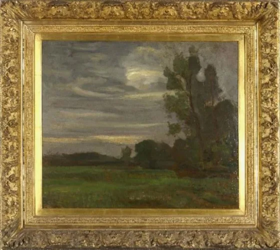 Field with tree silhouette at right