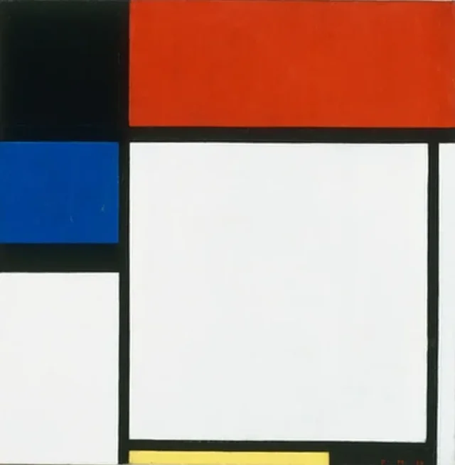 Fox Trot B, con negro, rojo, azul y amarillo, Piet Mondrian