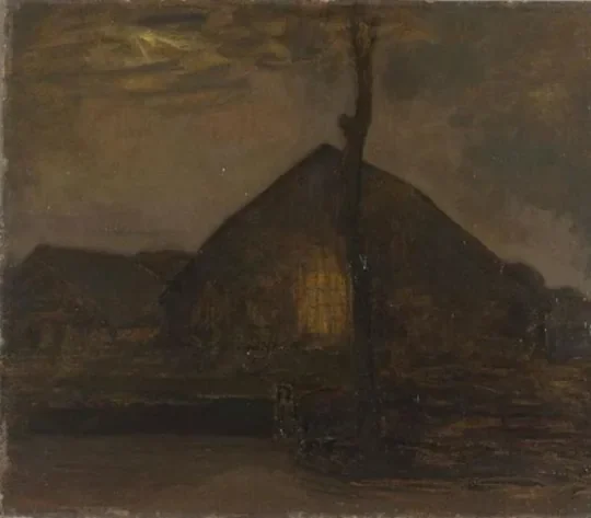 Gabled farm hut in the evening