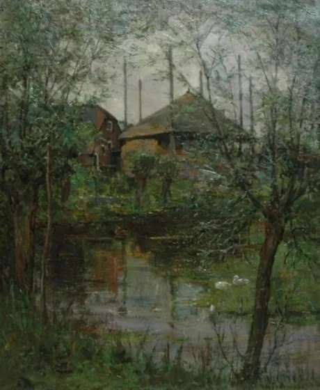 Haystack with willow trees