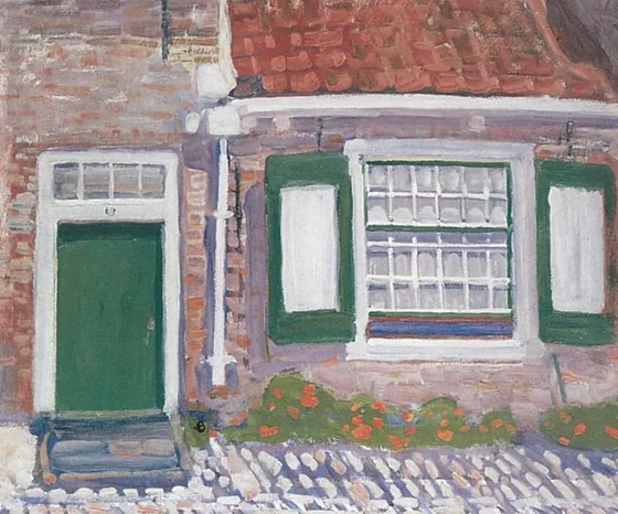 House façade with green trimmed shutters