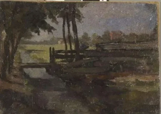 Irrigation ditch with bridge, sketch