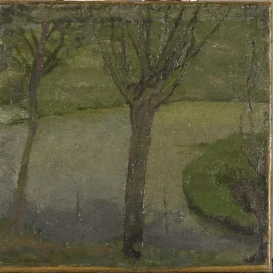 Irrigation ditch with two willows