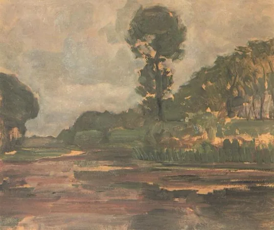 Isolated tree on the Gein with gray sky