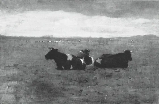 Landscape with three reclining cows