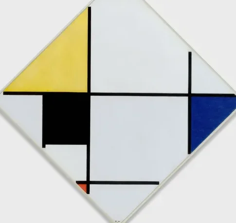 Lozenge Composition with Yellow, Black, Blue, Red, and Gray