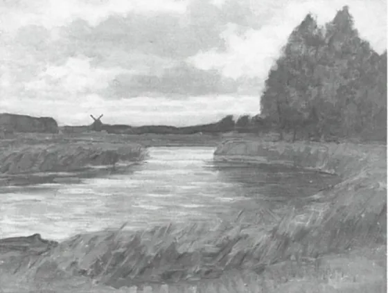 Meandering river, windmill in the distance