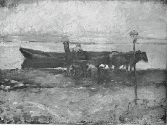 Moored barge with horses