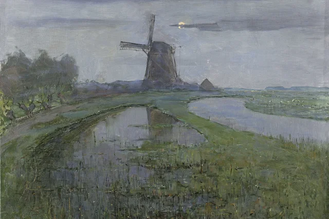 月光のヘイン川沿いのオーストザイツェ風車