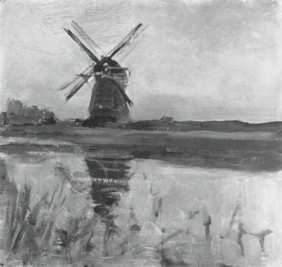Oostzijdse mill, oil sketch in square format