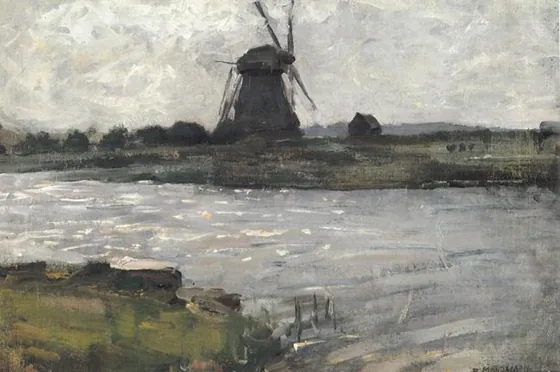Oostzijdse mill viewed from dock at Landzicht farm