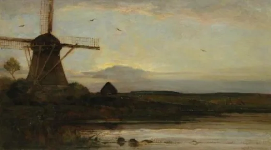 Oostzijdse mill with extended light blue, yellow and violet sky