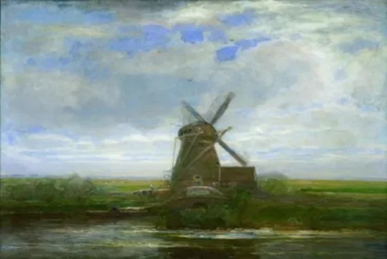 Oostzijdse mill with panoramic sunset, mill at center