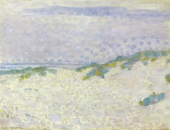 Pointillist study with dunes and sea