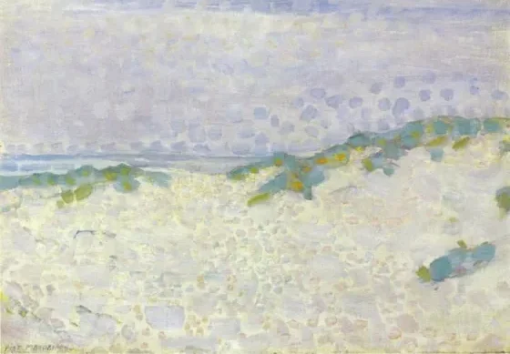 Pointillist study with dunes and sea