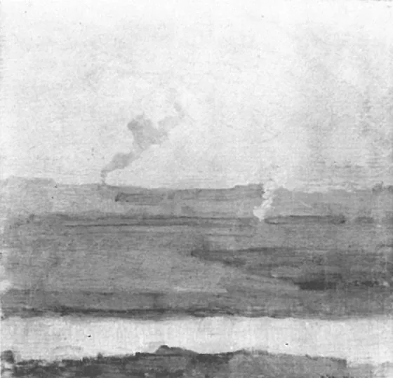 Polder landscape, smoke rising in background