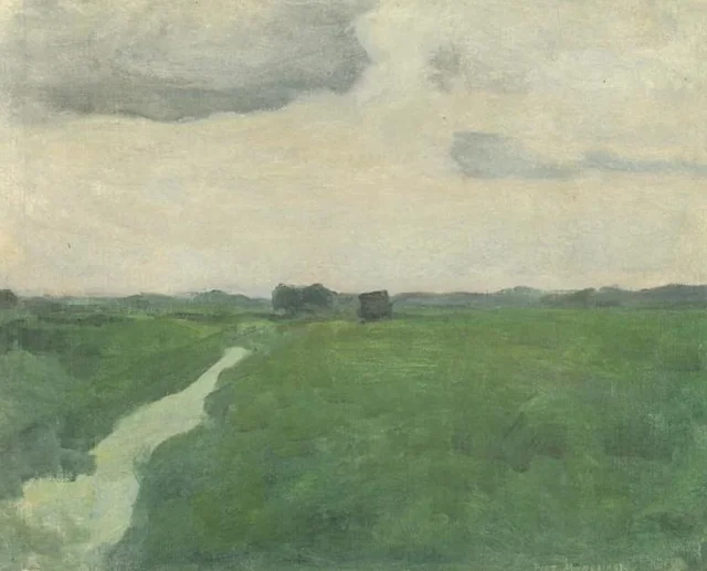 Paisaje de pólder con acequia de riego