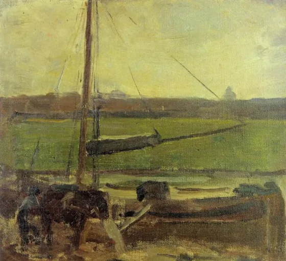 Polder with moored boat near Amsterdam II