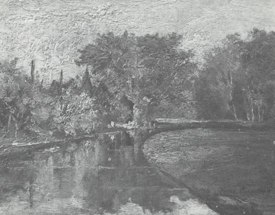 Stream bordered by wooded landscape