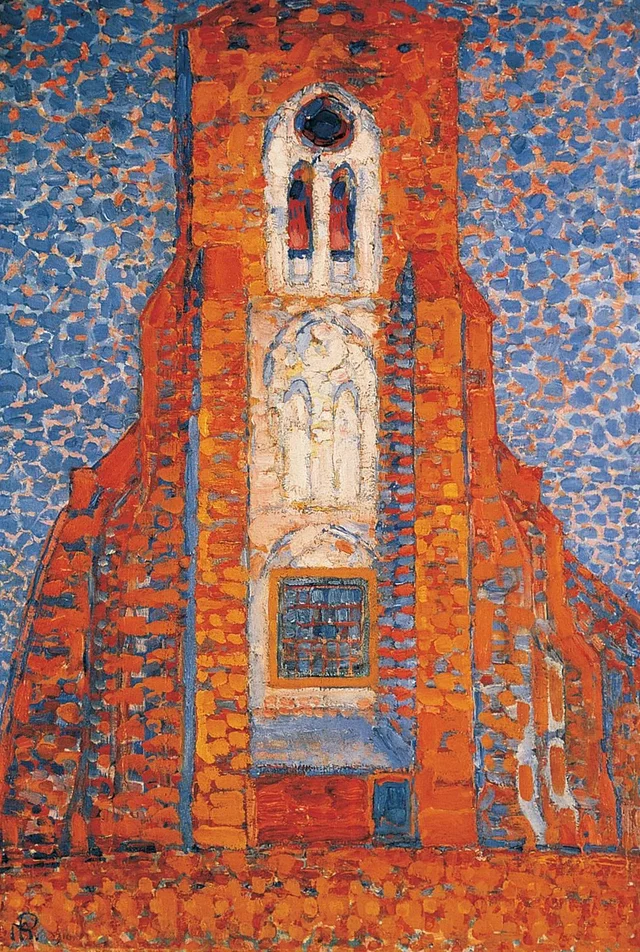 Sol, iglesia en Zelanda; fachada de la iglesia de Zoutelande, Piet Mondrian