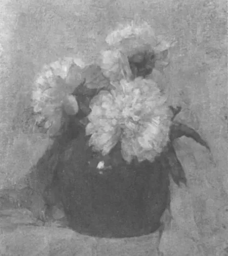 Three chrysanthemum blossoms in a round pot