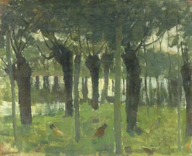 Sauceda junto al agua con gallinas, Piet Mondrian