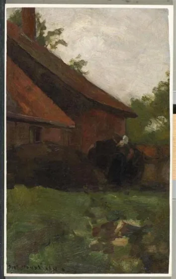 Woman and farm building in the Achterhoek