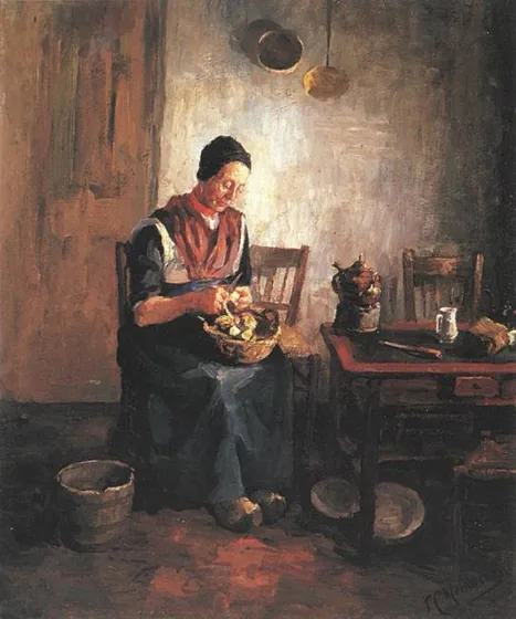 Woman peeling potatoes