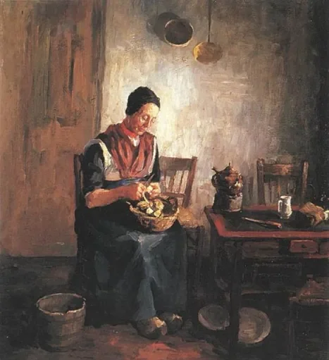 Woman peeling potatoes