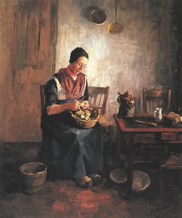 Mujer pelando patatas