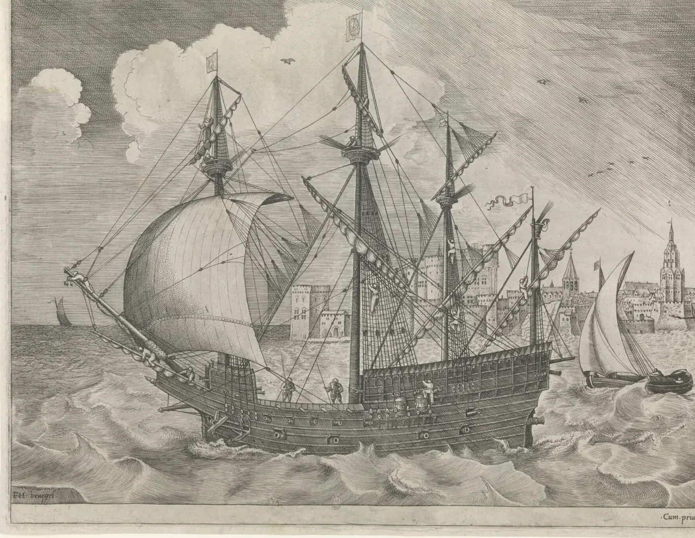 Armed four-master putting out to sea, Pieter Bruegel the Elder