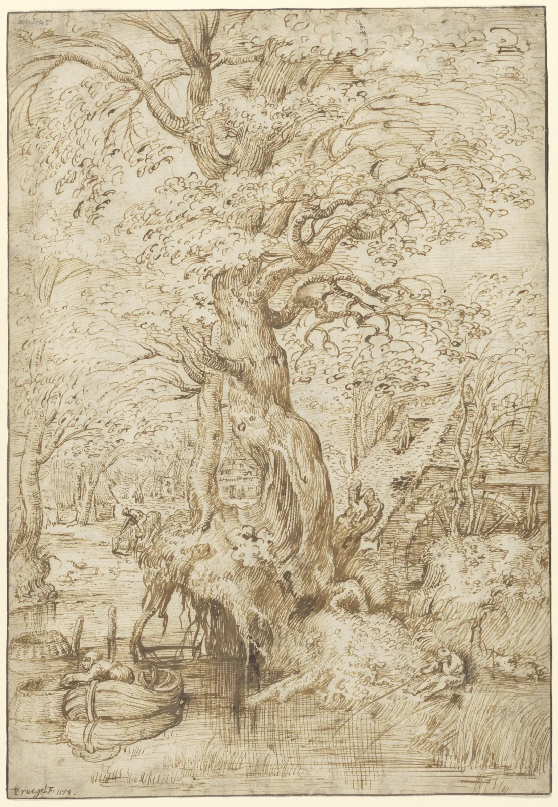 Brook with a fisherman and a watermill, Pieter Brueghel l'Ancien