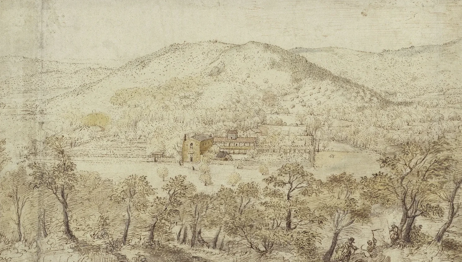 Southern hilly landscape with convent buildings, Pieter Bruegel the Elder