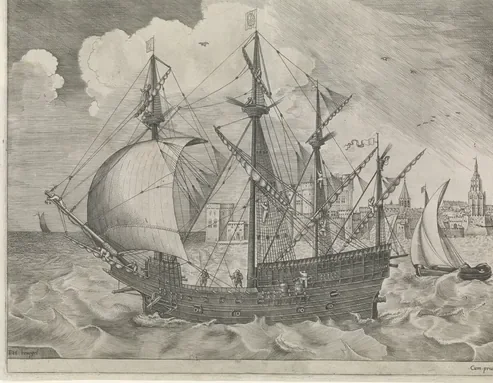 Armed four-master putting out to sea