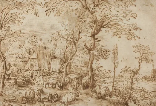 Peasants and Cattle near a Farmhouse