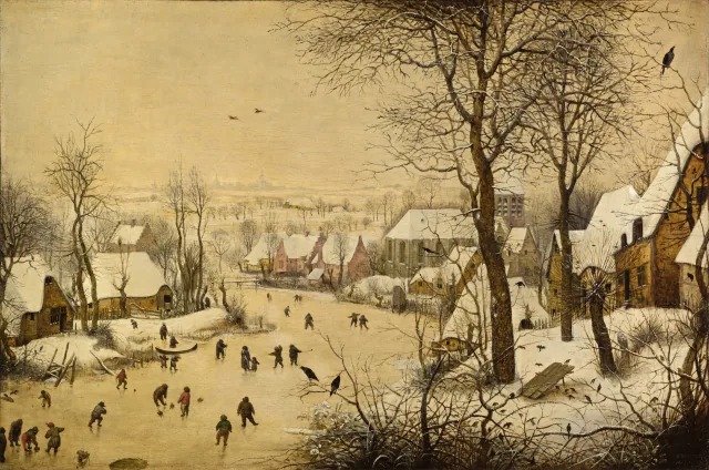 鳥の罠のある冬の風景