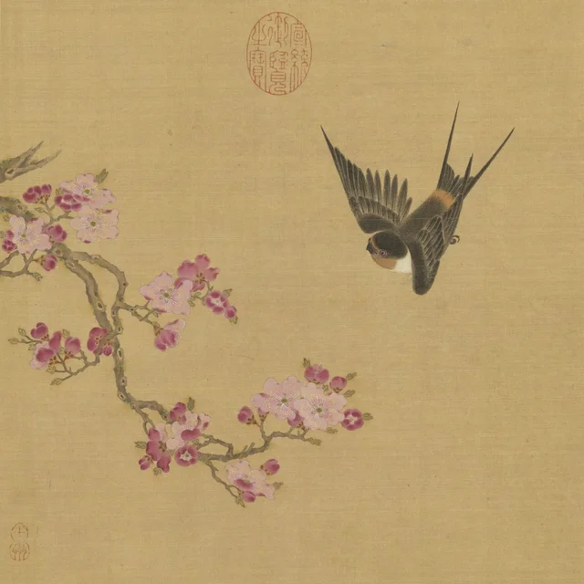 花鳥冊 杏花飛燕, 仇英
