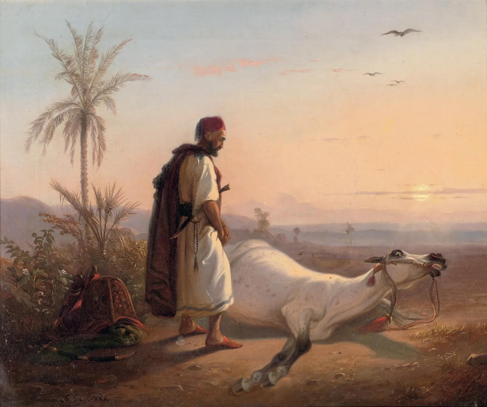 An Arabic Horseman and his Horse in the Desert, Raden Saleh