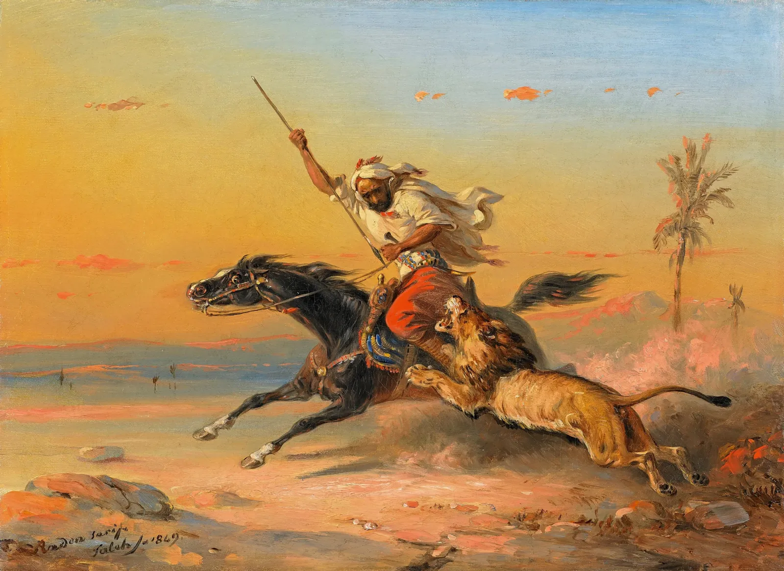 Cavalier arabe attaqué par un lion, Raden Saleh