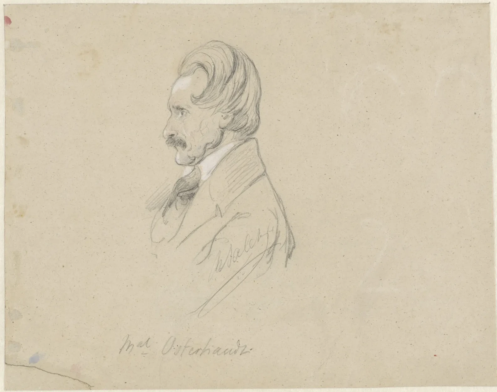 Portrait du peintre Daniël van Oosterhoudt, de profil vers la gauche, Raden Saleh