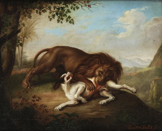 Lion Tears a White Hound — Raden Saleh