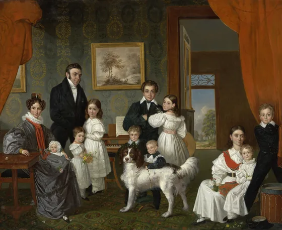 Portret van de familie Baud in hun buitenhuis in Voorburg — Raden Saleh