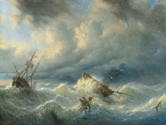 Ships on a Stormy Sea — Raden Saleh