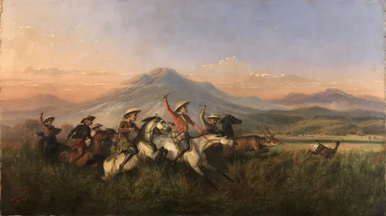 Six Horsemen Chasing Deer — Raden Saleh