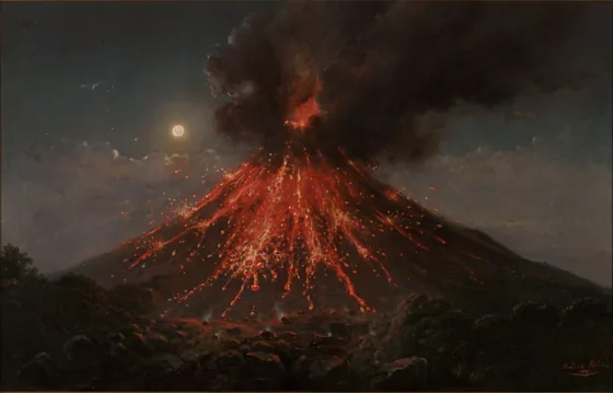 The Eruption of Mount Merapi, by Night — Raden Saleh
